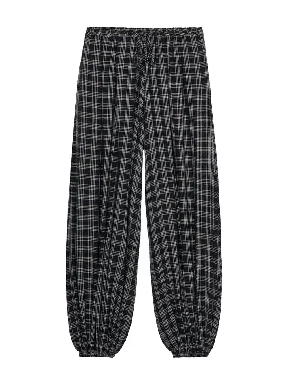 NWOT Zara ZW Collection Checked Plaid Flowy Light Trousers Elastic Waist